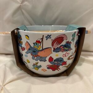 Disney Stitch & Scrump Costumes Ramen Bowl With Wooden Chopsticks NWT